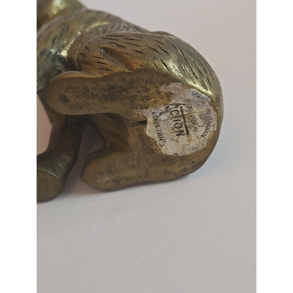 Vintage Solid Brass Dog Figure Paperweight Figurine Paperweight Signed By Action - Picture 10 of 10